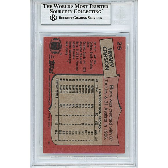 Harry Carson N.Y. Giants Signed 1987 Topps Football Card Beckett BAS Autographed - Picture 3 of 5